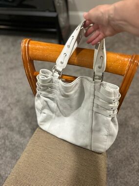 Kenneth Cole Off-White Leather Shoulder Bag with Silver Hardware